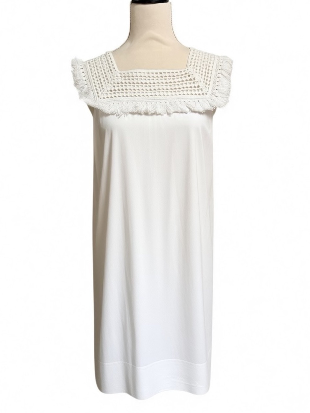 Madewell Sundream Fringe Shift Dress White Ivory Crochet Lace Pocket Dress Sz 4